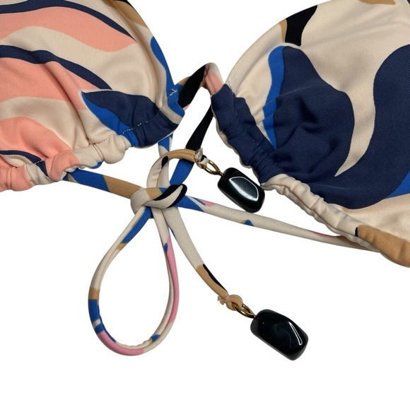 Red Carter Bikini Moonstone Triangle Top & Voyage Blue Tie Side Bottoms Small - Picture 4 of 11